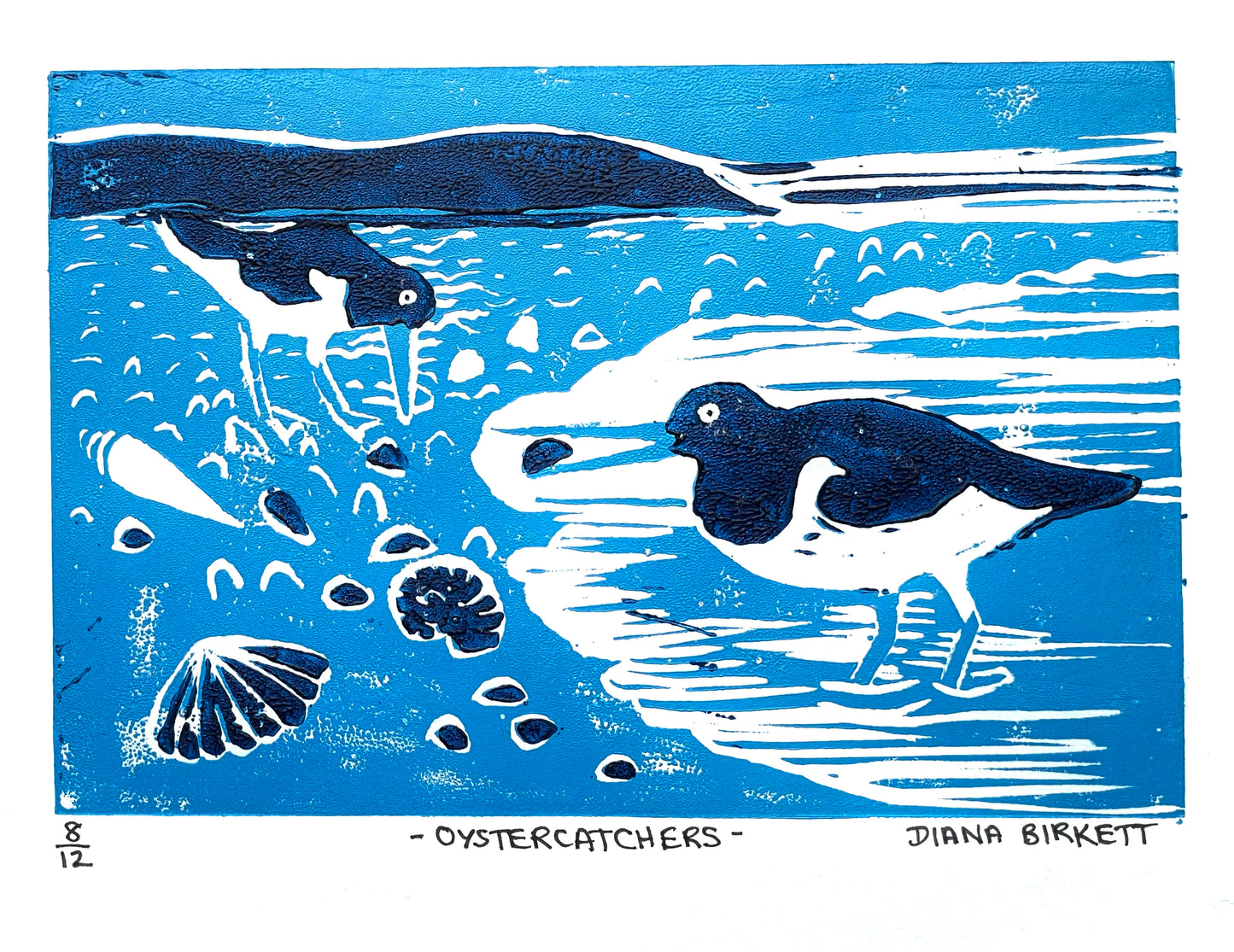 Oystercatchers, linocut print