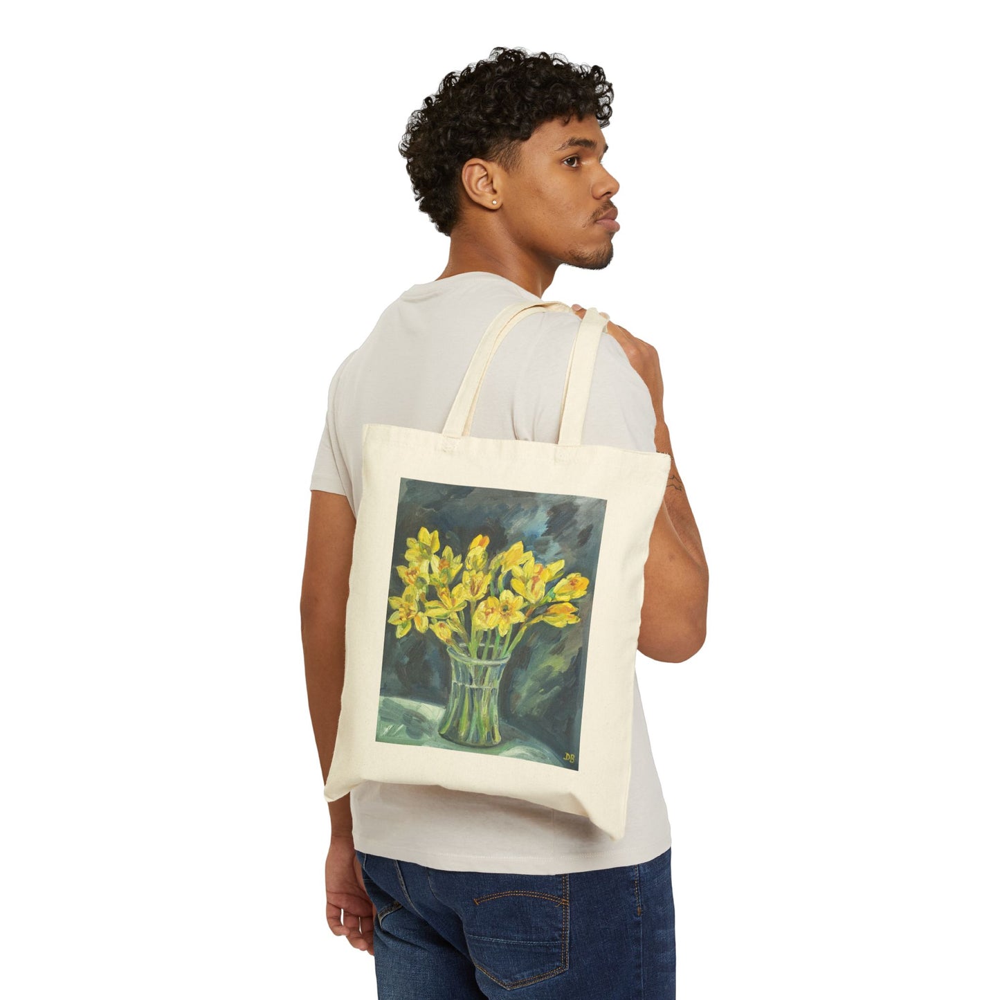 Floral Canvas Tote Bag — Daffodils in a vase