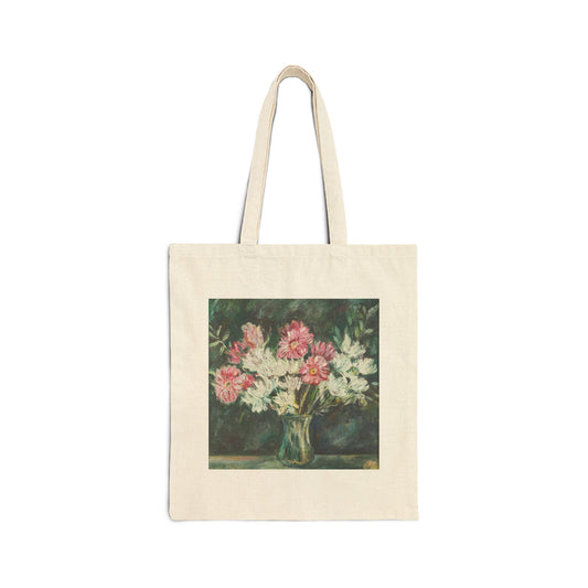 Floral Canvas Tote Bag — Pink & White Bouquet