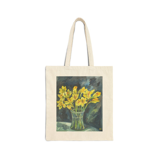 Floral Canvas Tote Bag — Daffodils in a vase