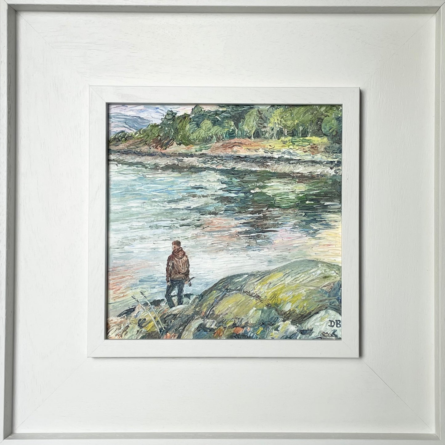 Angler at dusk, Gairloch Harbour, Scotland – Original Oil Painting