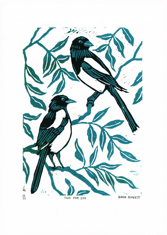 Two for joy, linocut print