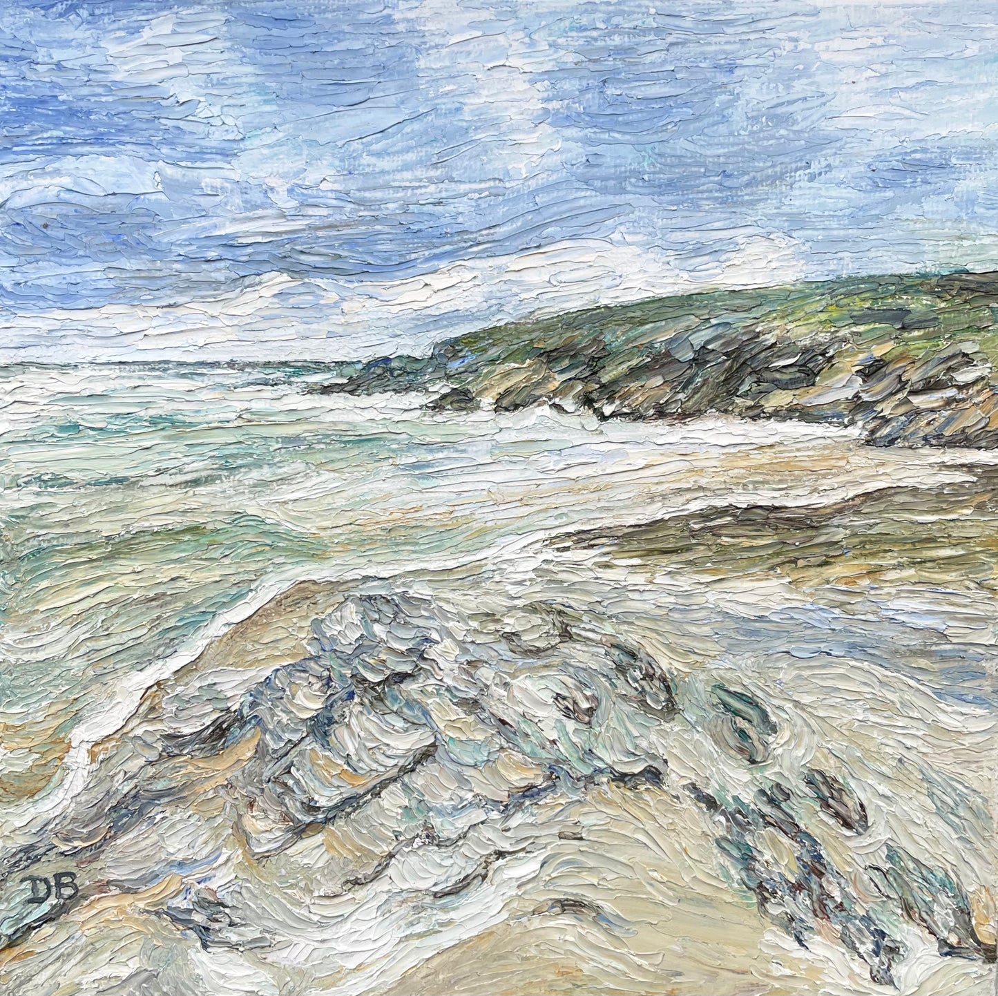 View of Polzeath Beach, Cornwall – Original Oil Painting